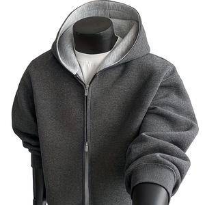 Sweat à capuche polaire brodé 100 % coton épais 430G pour homme – Veste d'hiver tendance style américain coupe ample bicolore - Product Image 1