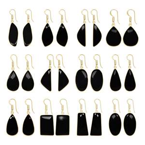 ต่างหูทองคำแท้ 18K ขายดีที่สุด สำหรับผู้หญิง สาวๆ ต่างหูงานแต่งงาน คลาสสิก ประดับพลอยออนิกซ์สีดำ เครื่องประดับสำหรับผู้หญิง - Product Image 1