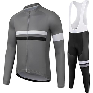 Men's <b>Cycling</b> <b>Jersey</b> Set Long Sleeve Gray Black <b>White</b> Breathable Sport Kit - Product Image 1