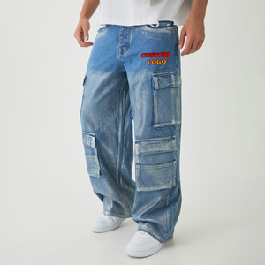 Pantalones de chándal casuales OEM personalizados con cierre de botones, estilo urbano, con rayas laterales, corte holgado, vaqueros holgados para hombre - Product Image 1