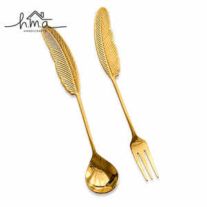 Brass <b>Spoon</b> Set <b>Gold</b> Color Shovel Shape Head Triangular Handle Design Mini Garden Style Cutlery <b>Spoon</b> Set Four Piece <b>Serving</b> Ute - Product Image 2