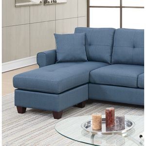 Divano Sezionale Reversibile Blu Lucido in Polifibra con Cuscini Trapuntati, Chaise Longue Elegante per Soggiorno - Product Image 3