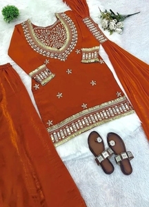KV Women's Art Silk <b>Kurti</b> Palazzo Dupatta Set - Product Image 4