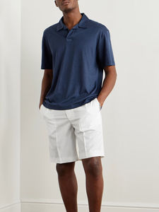 Chemise d'hiver pour homme, col rabattu, manches courtes, couleur unie, tricotée, 100% coton, respirante, coupe classique - Product Image 3