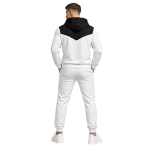 Ensemble de survêtement personnalisé pour homme, blanc et noir contrasté, coupe ajustée, veste zippée, pantalon de jogging, vêtements de sport décontractés, ensemble de fitness pour la salle de sport - Product Image 5