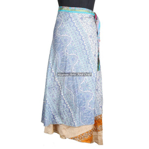 New Indian Two Layer Boho Hippie Magic Silk <b>Wrap</b> <b>Skirt</b> Women Wear Vintage Silk Sari Long Length <b>Wrap</b> Around <b>Skirt</b> 2 Layer Length - Product Image 5