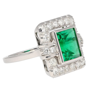 Art Deco Emerald Cut Cocktail <b>Ring</b> With Diamond Pave Setting Rhodium Plated 925 Silver Women's Engagement <b>Ring</b> - Product Image 1