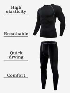 Conjunto de Ropa Interior de Compresión para Hombre, Camiseta de Manga Larga y Pantalones Negros, Transpirables, de Secado Rápido, Ropa Deportiva para Gimnasio y Entrenamiento - Product Image 3