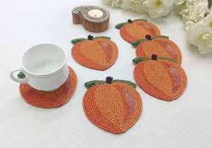 Ensemble de 6 dessous-de-verre en tricot faits à la main, couleur pêche, polyester/coton, écologiques, personnalisables - Product Image 4