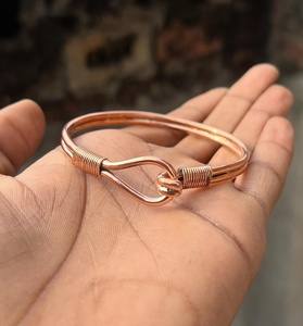 Bracelet jonc en cuivre pur fait main, double fil massif, artisanat en cuivre, fermoir marin, bijoux de guérison pour hommes et femmes, OEM. - Product Image 4