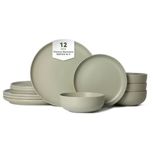 Set di Stoviglie in Gres Non Tossico da 12 Pezzi, Adatto per Microonde e Lavastoviglie, Ciotole e Piatti Impilabili - Product Image 1