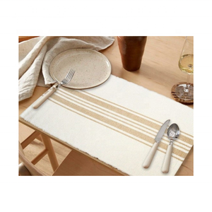 Mantel Individual Clásico a Rayas, Hecho a Mano, Personalizado, Redondo de 38 cm, 260 g/m², Tejido de Cesta, Motivo Minimalista, Acabado Natural - Product Image 1