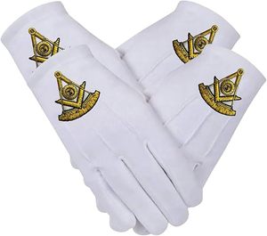 Gants maçonniques, gants en coton blanc brodés avec un carré et un compas, pour la Loge bleue (2 paires), origine importée - Product Image 4
