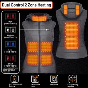 Gilet chauffant électrique à double contrôle 7.4V léger pour hommes et femmes avec capuche chauffante amovible en métal breveté avec coussin chauffant pour les oreilles - Product Image 6