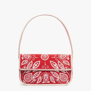 Sac à bandoulière de luxe fait main en perles rouges, motif ethnique Paisley brodé, sac de soirée à rabat, style bohème chic pour femme, logo personnalisé - Product Image 1