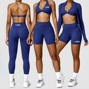 Ensemble de yoga sans couture taille haute pour femmes grandes tailles avec logo personnalisé, leggings en dentelle à manches longues, tenue de sport et fitness - Product Image 3
