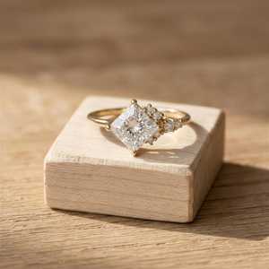 Anillo Apilable de Platino y Oro Rosa con Diamante de Laboratorio Corte Princesa, Anillo de Compromiso, Joyería Nupcial, Regalo para Ella, Anillo Minimalista - Product Image 5