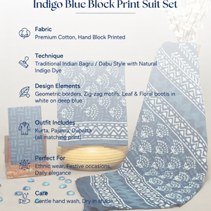 Indigo White Floral Cotton Kurti Sarong <b>Pyjama</b> Set | High Quality Hand Block Print Women Resort Wear | Ethnic Handmade Outfit - Product Image 4