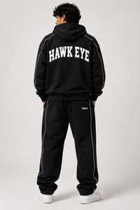 Ensemble de survêtement respirant pour homme Hawk Eye Sports, sweat à capuche en molleton fin 300g, coupe ajustée, avec fermeture boutonnée sur toute la longueur - Product Image 5