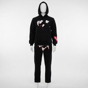 Conjunto Deportivo Econex Unisex con Sudadera con Capucha Negra y Pantalones Jogger, Estilo Urbano, Estampado, Felpa de Algodón, Ropa de Otoño Transpirable - Product Image 6