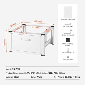 Piattaforma Universale per Lavatrice e Asciugatrice, 27 Pollici di Larghezza, 14,4 Pollici di Altezza, Capacità 660 Libbre - Product Image 6