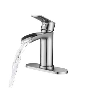 Rubinetto Monocomando a Cascata per Bagno, 1-3 Fori, con Piastra di Fissaggio Solida e Troppopieno, per Lavabo - Product Image 3