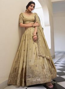 Beige Embroidered Lehenga Choli <b>Wedding</b> Dress Traditional Indian Two Piece Outfit With Dupatta for Bride Party - Product Image 3