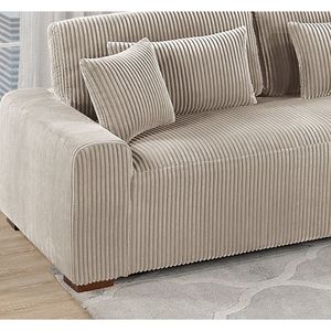 Divano Sezionale Moderno a 2 Pezzi XL in Tessuto Corduroy Felpato Colore Cammello, Divano LAF con Chaise Longue RAF per Soggiorno - Product Image 5