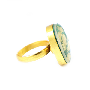 Royal Fashion Gold Foil Doublet Green Onyx Gemstone Fancy Shape 18K Gold Plated Ring Brass Jewelry For Women Ring Wholesale Bulk - Product Image 2