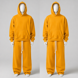 Ensemble de survêtement unisexe haut de gamme à capuche, sweat-shirt et pantalon de jogging en coton pleine longueur avec poches latérales, tenue décontractée pour l'automne - Product Image 4