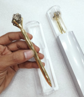 Bolígrafo de cristal de lujo con racimo de pirita natural, bolígrafo dorado brillante, piedra de pirita cruda de Perú, bolígrafo elegante de cristal de pirita