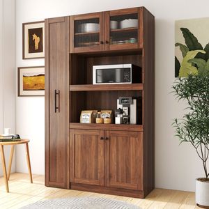 Armadio Dispensa Multifunzionale a 4 Ante Stile Fattoria con Ripiano Estraibile per Uso in Cucina - Product Image 2