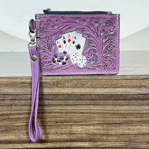 Porte-cartes de luxe en cuir véritable fait main style western, nouveau design poker, mini porte-cartes et porte-monnaie unisexe avec dragonne - Product Image 2