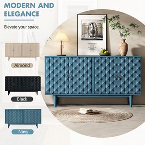 Credenza Moderna a 4 Ante con Motivo Convesso e 2 Maniglie Argentate per Soggiorno, Sala da Pranzo o Cucina - Product Image 5