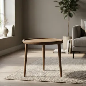Modern Round Solid <b>Wooden</b> <b>Side</b> <b>Table</b> Midcentury Design Handmade Living Room Furniture - Product Image 2