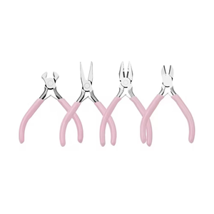 Stainless Steel Habi Industries Jewelry <b>Pliers</b> <b>Set</b> Pink Handle Precision Wire Cutters 4Pcs Jewelry Making Silver Gold Wire - Product Image 1