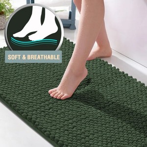 Tapis de bain en chenille doux et respirant, rectangulaire, antidérapant, avec support en caoutchouc, vert, épaisseur moyenne, lavable en machine, pour usage domestique - Product Image 4