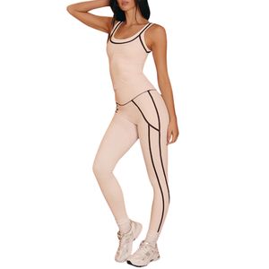 Ensemble de yoga sans couture pour femmes, taille haute, 2 pièces, couleur unie, écologique, respirant, legging et débardeur, vente en gros personnalisée - Product Image 2