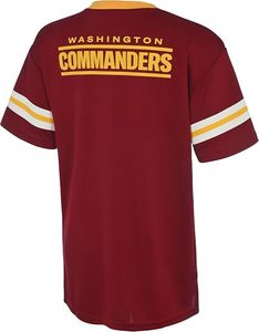 T-shirt à col en V de couleur marron des Washington Commanders avec des rayures jaunes et blanches et broderie du logo - Product Image 3