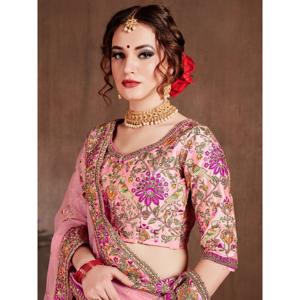 Arresting Pastel Pink Colored Bridal Wear Diseñador Bordado Lehenga choli - Product Image 3