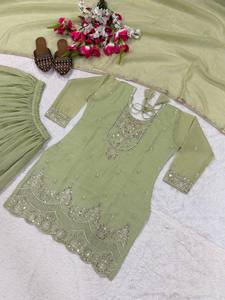 Conjunto de traje Sharara bordado de diseñador para mujer con dupatta, trabajo de hilo pesado, estilo pakistaní, Salwar Kameez, ropa para bodas y fiestas. - Product Image 4