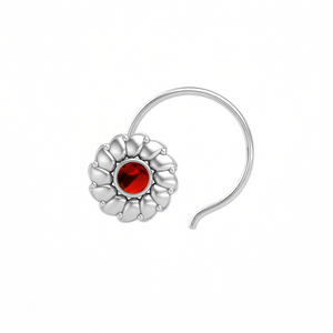 Bijou indien traditionnel fait main en argent sterling 925 avec grenat rouge rond, clou de nez à sertissage en coupelle pour femmes et jeunes filles - Product Image 3