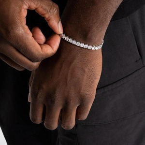 4mm Luxury <b>Silver</b> Moissanite Tennis Bracelet <b>for</b> <b>Men</b> Rhodium Plated Elegant Minimalist Iced Jewelry Stylish Party Wear Hiphop - Product Image 1