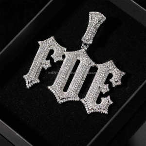 Custom Old English Letter Pendant <b>Necklace</b> Iced Out CZ Diamond Gothic <b>Initial</b> Pendant Hip Hop Bling Factory Custom Jewelry - Product Image 1