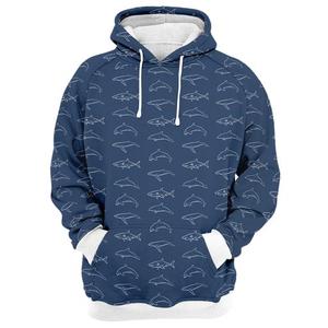 Sweat à capuche Killer Shark pour homme, pull à capuche imprimé par sublimation, design dégradé bleu foncé, logo frontal, streetwear d'automne - Product Image 5
