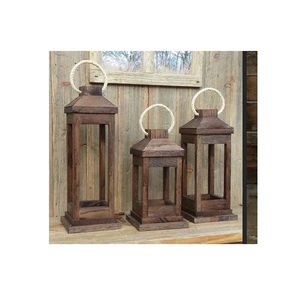 Farol de Madera Natural con Ventanas de Vidrio y Asa de Cuerda, Decoración Rústica para Interiores y Exteriores - Product Image 6