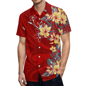 Chemise hawaïenne personnalisée pour homme, manches courtes, boutonnée, avec poche, rouge et blanc, décontractée, pour l'été - Product Image 2