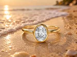 Oval Cut Moissanite Gold Plated Classic Engagement <b>Ring</b> 925 Sterling <b>Silver</b> <b>Solitaire</b> Wedding Band for Women - Product Image 2