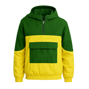 Veste coupe-vent de haute qualité pour femmes, contrastée jaune et verte, avec broderie de lettres grecques, capuche et logo personnalisé. - Product Image 5