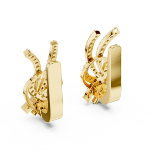 Boucles d'oreilles en or jaune 18 carats avec ruban entrelacé et moissanite, certifiées IGI, bijoux de luxe minimalistes de créateur pour anniversaire ou soirée - Product Image 2